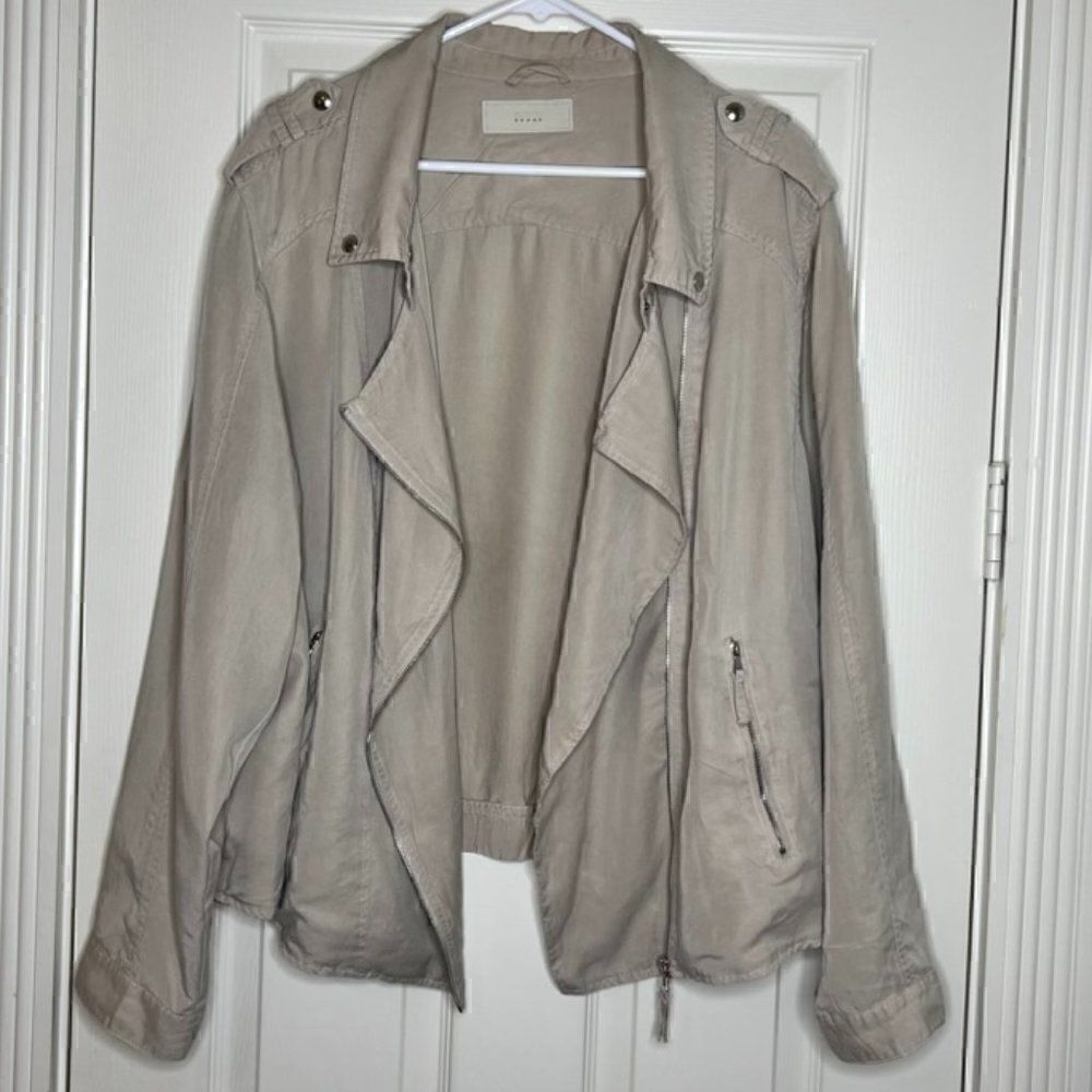 Blank NYC Khaki Asymmetrical Diagonal Zip Windbreaker Jacket sz 1X